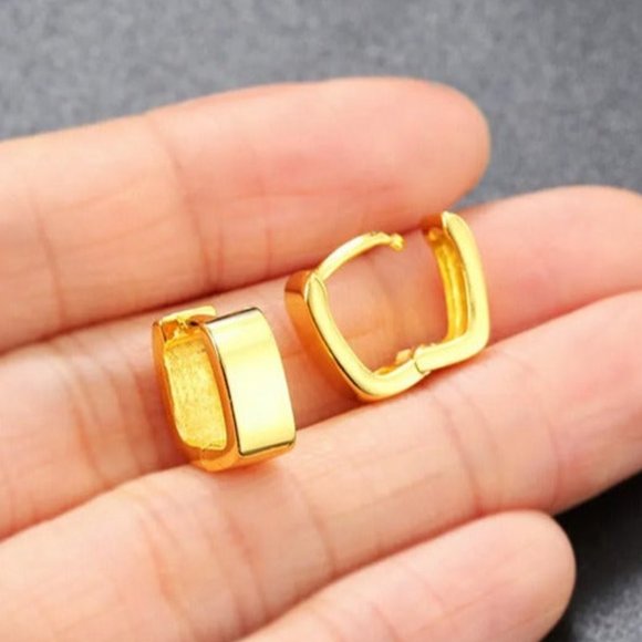 14K Gold Mens Square Earrings 14 K Sterling Silver Jewelry Huggies Guys Retro - Picture 5 of 7